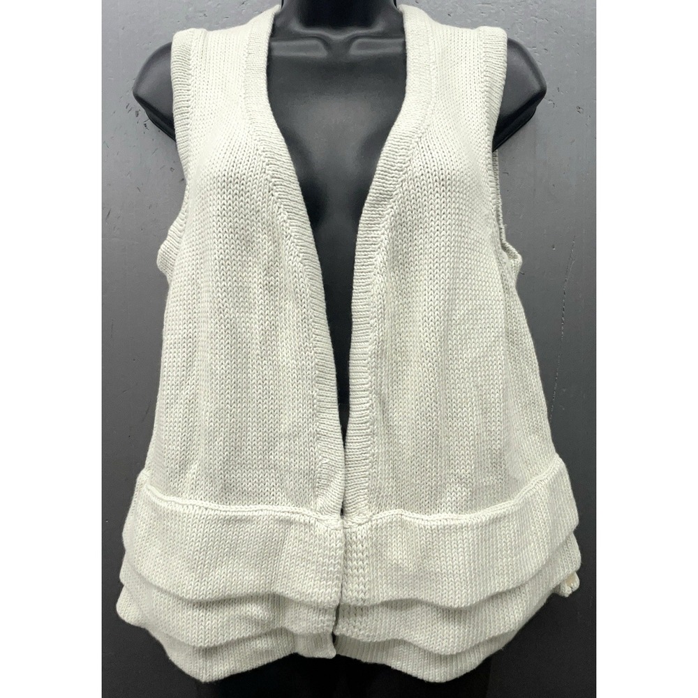 Pure Handknit Vest S/M Pistachio Green Cotton Open Lagenlook Quiet Luxury New